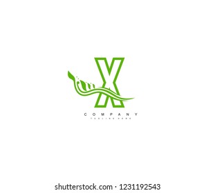 Green X Letter Linked Element Swoosh Flourish Monogram Logotype