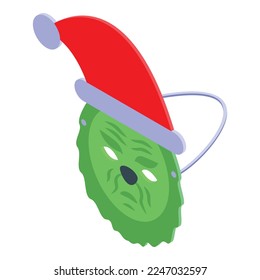 Green xmas mask icon isometric vector. Santa party. Cute holiday