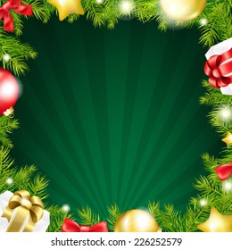 Green Xmas Sunburst Color Card With Gradient Mesh, Vector Illustration