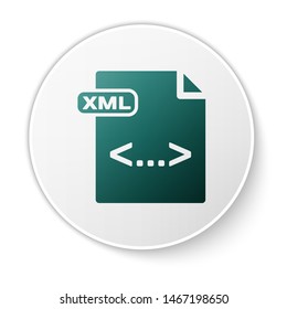 Green XML file document. Download xml button icon isolated on white background. XML file symbol. White circle button. Vector Illustration