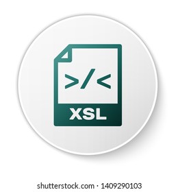 Green XSL file document icon. Download xsl button icon isolated on white background. Excel file symbol. White circle button. Vector Illustration