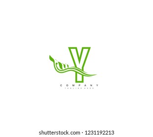 Green Y Letter Linked Element Swoosh Flourish Monogram Logotype