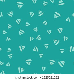 Green Yacht sailboat or sailing ship icon isolated seamless pattern on green background. Sail boat marine cruise travel.  Vector Illustration