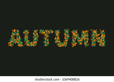 Green and yallow word autumn from leaves. Vector illustration