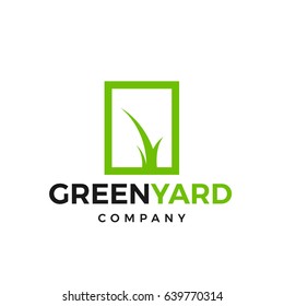 Green Yard Logotype. Grass Grows In A Square Shape, A Bright Green Logo