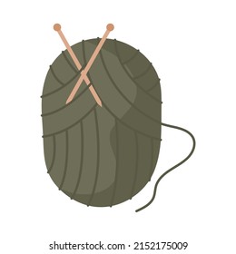bola de hilo verde con agujas
