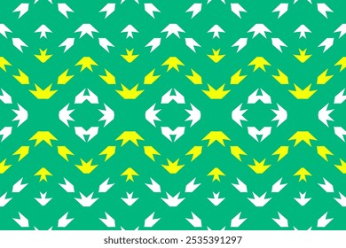 Green and Yellow Abstract Arrow Pattern: Seamless Design for Wallpapers, Fabric Textiles, and Modern Deco