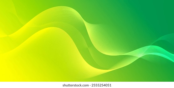 Green yellow abstract background, digital technology speed connect, cyber nano information,  communication, innovation future tech data, internet network connection, Ai big data, line dot illustration