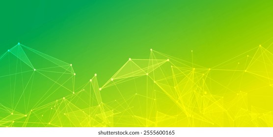 Green yellow abstract background, digital technology speed connect, cyber nano information,  communication, innovation future tech data, internet network connection, Ai big data, line dot illustration