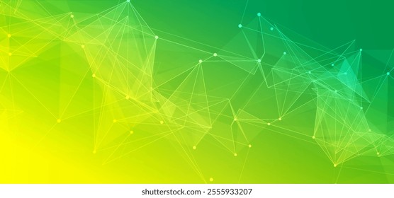 Green yellow abstract background, digital technology speed connect, cyber nano information,  communication, innovation future tech data, internet network connection, Ai big data, line dot illustration