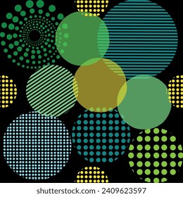 Green and yellow abstract geometric background with circles, trendy clothing color.