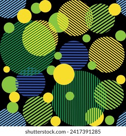 Grüner und gelber abstrakter geometrischer Hintergrund mit Kreisen, trendiger Kleidungsfarbe.