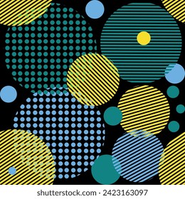 Fondo geométrico abstracto verde y amarillo con círculos, color de ropa de moda.