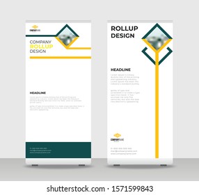 Green yellow Abstract Shapes Modern Exhibition Advertising Trend Business Roll Up Banner Stand Poster Brochure flat design template creative concept. Green yellow Roll Up EPS. Presentation Cover