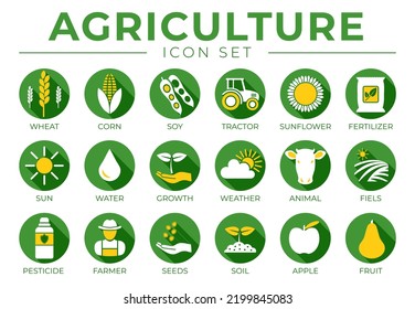 Green and Yellow Agriculture Round Icon Set