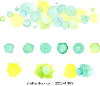 Green and yellow alcohol ink art dots texture set