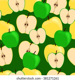 Green and yellow apples. Seamless background.