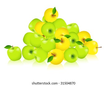 Green and yellow apples. Vector illustration.