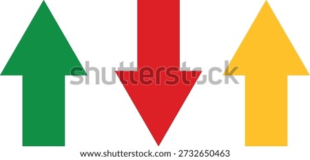 Green yellow arrow pointing up and red arrow pointing down isolated on white background.eps