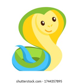 Green, yellow and green baby snake isolated. Flat cartoon style. Funny and cute. African and Asian reptile. Wild animal. Nature and ecology. For children. For postcards, stickers, poster and nursery