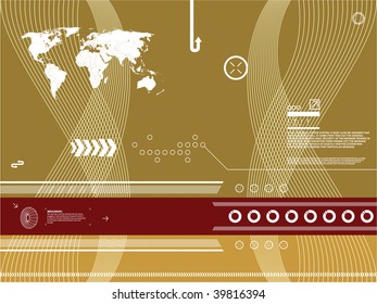 green and  yellow background with curves and objects of technology