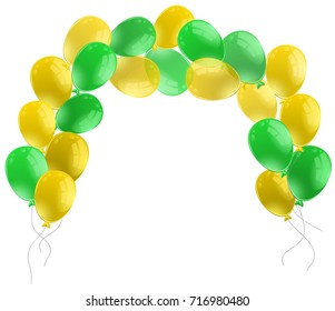 Green and yellow balloons on white background illustration