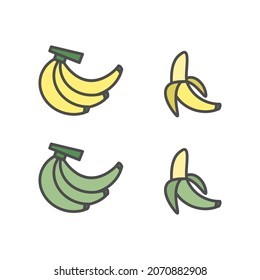 grüne und gelbe Bananen, einfache Vektorgrafik 