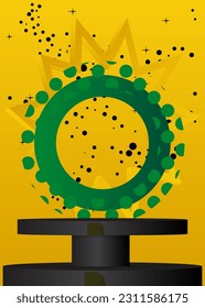 Green, yellow and black minimal geometric forms, cylinder pedestal podium. Stage showcase for presentation, mockup product display.