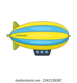 Green and yellow blimp vector illustration. Cartoon drawing of colorful air transport for transporting passengers isolated on white background. Aircraft, transportation, traveling concept