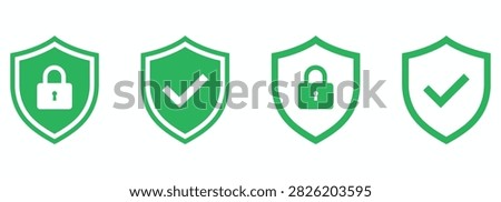 Green, yellow and blue color security shield with lock and check mark. Vector