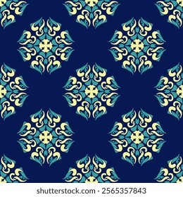 Green, yellow, and blue damask seamless vector background. baroque-style pattern. Graphic ornate pattern for wallpaper, fabric, packaging, and wrapping. Damask flower ornament.
Vector Formats
