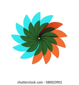 Green, yellow and blue petals on a white background. Vector illustration