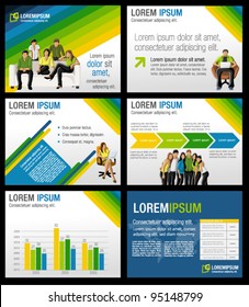 Green, yellow and blue template for advertising brochure with business people