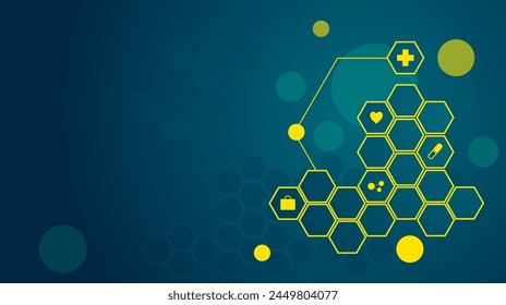 Green, yellow and blue vector background  hexagon shape. Medical wallpaper.