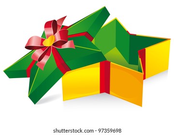 Green and yellow box. Shape star. Vector illustration
