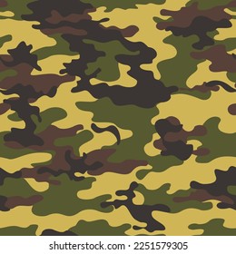 
Green yellow brown camouflage, army texture, seamless pattern, vector illustration.