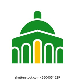 Green and Yellow Building Icon with Arches