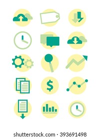 Green and yellow business icons isolated over white background