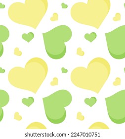 Green and yellow cartoon hearts. Vector seamless pattern.