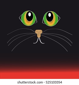 Green- yellow cat eyes on black - red  background.Vector illustration