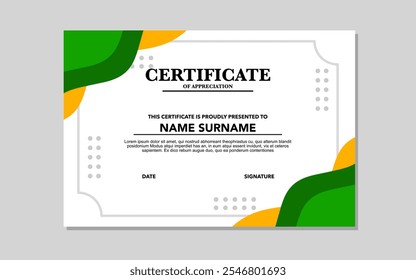 Los nombres de diseño de certificado amarillo verde datan los espacios de firma.