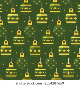 Green and yellow Christmas ornaments pattern Vector