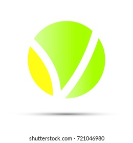 Green and yellow circle logo and two curved lines
