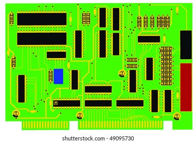 green and yellow circuit board. moth board for PC