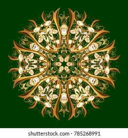 Green and yellow colors. Christmas pattern with snowflakes abstract background. Vector illustration. Holiday design for Christmas and New Year fashion prints.