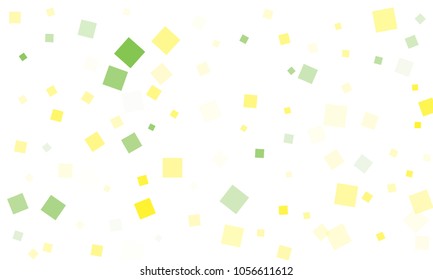 Green and Yellow Confetti in the Form of Rectangles on White Background