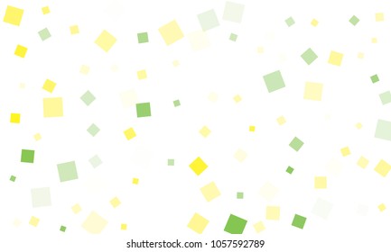 Green and Yellow Confetti in the Form of Rectangles on White Background
