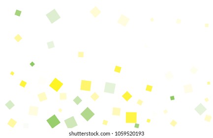 Green and Yellow Confetti in the Form of Rectangles on White Background