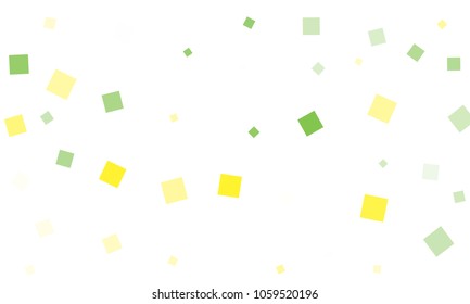 Green and Yellow Confetti in the Form of Rectangles on White Background