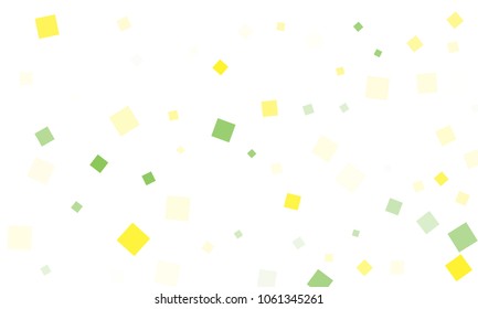 Green and Yellow Confetti in the Form of Rectangles on White Background